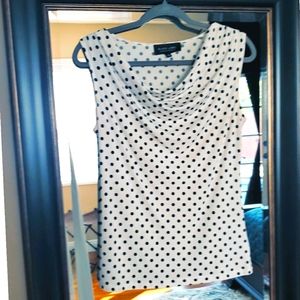 Sleeveless Plunge Neck White Polka Dot Blouse